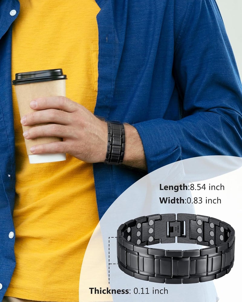 Feraco 3X Magnetic Bracelets for Men Titanium Steel Magnetic Bracelet with 3 Rows Magnets (Black) - Image 2